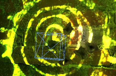 Image from Half-Life: Alyx analysed in RenderDoc, showing a wireframe cube around a bullet hole in the wall.