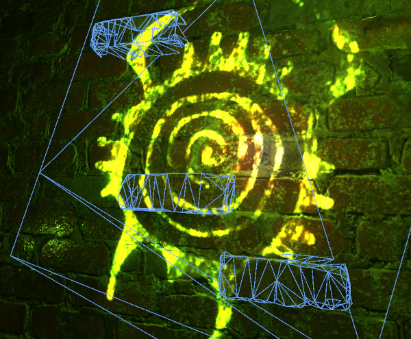 Image from Half-Life: Alyx analysed in RenderDoc, showing a wireframe mesh on the parts of the wall and bricks where the painted image is located.