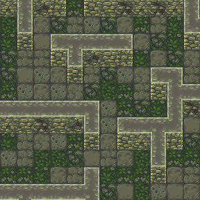 pixel art scene of a dungeon with grid-aligned walls