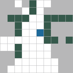 a grid showing cells visible from a point, according to Bresenham's algorithm