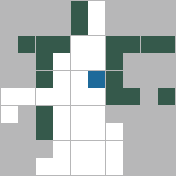 a grid showing cells visible from a point, according to a raycast algorithm