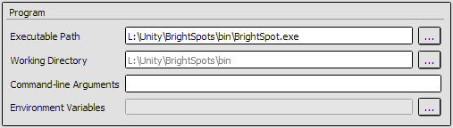 Screenshot of RenderDoc's interface for selecting an executable path. It has been used to select BrightSpot.exe