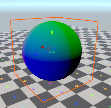 3D view in unity showing a sphere